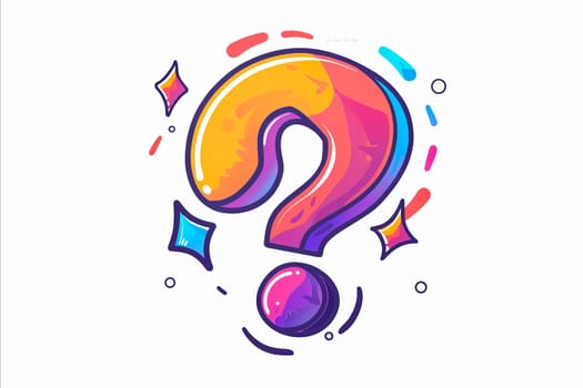 A colorful question mark with a blue circle in the middle. The question mark is surrounded by a rainbow of colors and has a star pattern on it. Generative AI