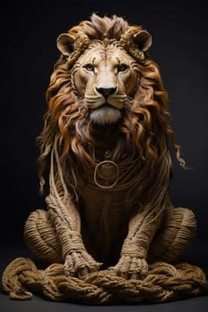 lion made out of rope 3d illustration. Generative AI.
