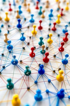 Network of colorful pins connected to each other. Generative AI.
