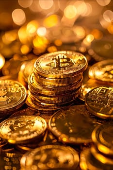 A pile of gold coins with the letter B on them. The coins are stacked on top of each other. Generative AI