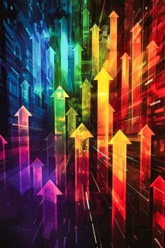 Colorful arrows and arrow pointing upwards. Generative AI.