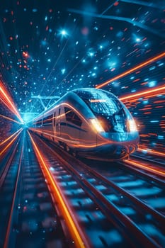 Futuristic train traveling through tunnel. Generative AI.