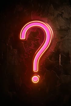 A neon pink question mark is lit up on a dark background. The image has a mysterious and intriguing mood, as the question mark seems to be asking a question that is not immediately clear. Generative AI