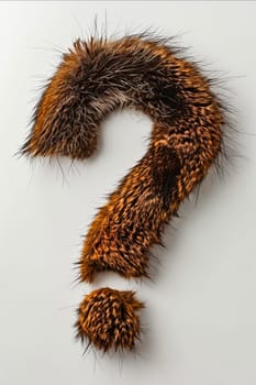 A fuzzy brown and black animal tail with a question mark on it. The tail is made of fur and looks like it's been cut in half. Generative AI
