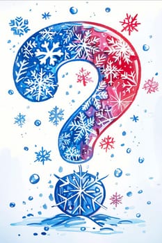 A watercolor painting of a snowflake with a question mark in the middle. The snowflakes are scattered around the question mark, creating a sense of curiosity and wonder. Generative AI