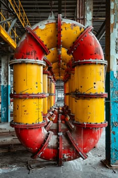 Large pipe in abandoned building. Generative AI.