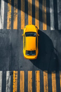 Yellow car is seen from above on street. Generative AI.