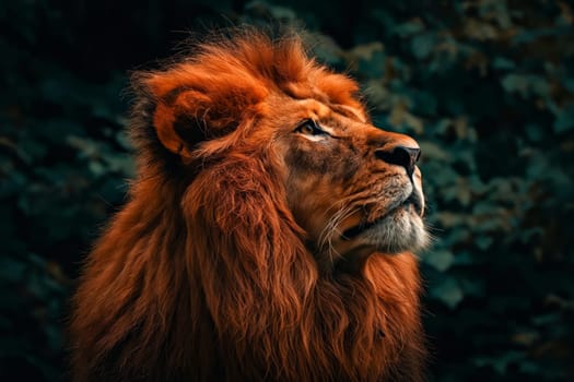 Lion is looking up at the sky. Generative AI.