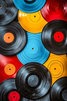 Collection of vinyl records in different colors. Generative AI.