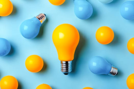 Light bulb is surrounded by many other light bulbs. Generative AI.