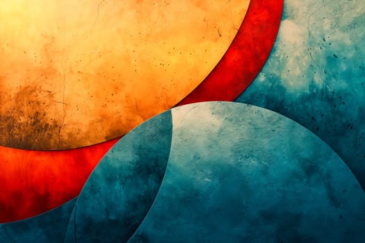 Abstract art with blue, orange and red circle. Generative AI.