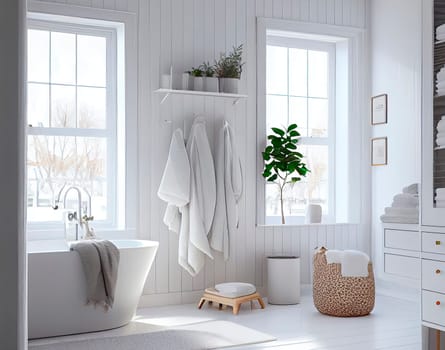 Bathroom in Scandinavian style. Generative AI,