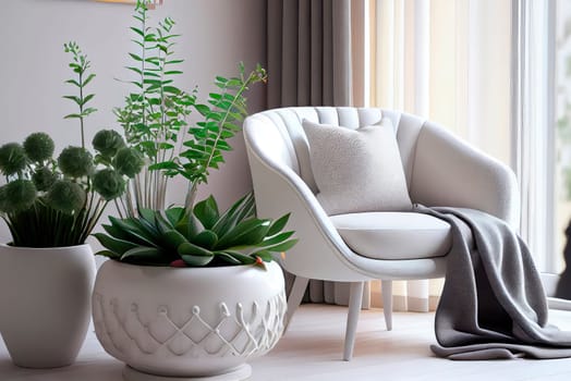 Living room in Scandinavian style. Generative AI,