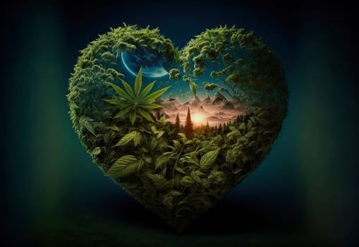 Cannabis heart is a beautiful nature plant. Generative AI,