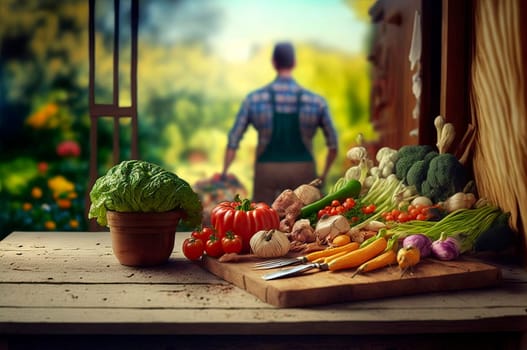 table wooden vegetables harvest farmer. Generative AI,
