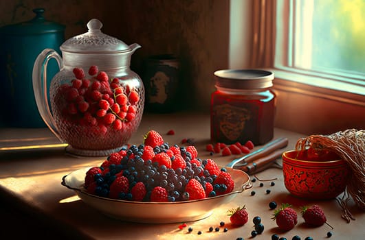 berries on the table in the kitchen. Generative AI,