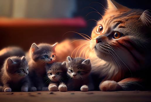 Cat with kittens. Generative AI,