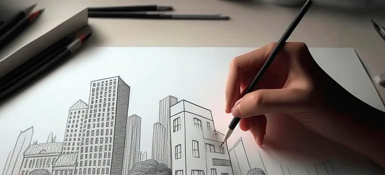 City pencil sketch. Generative AI,