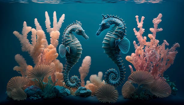 sea horses in the sea. Generative AI,