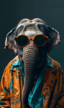 An elephant sporting sunglasses and a jacket, showcasing the importance of vision care for all organisms. Eyewear is not just for human bodies