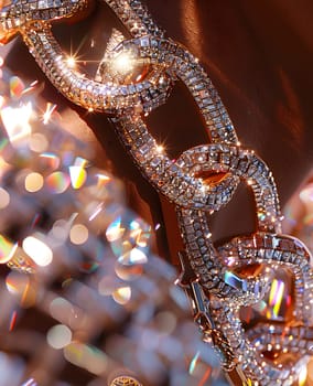 A closeup of a diamondstudded chain resembling the shimmering skin of a scaled reptile, reflecting light like dew on a twig of a terrestrial plant