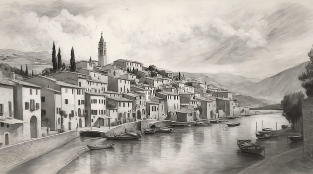 pencil sketch hand drawn beautiful landscape for card, and content multimedia creation