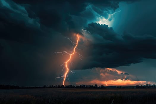 A lightning bolt illuminating a darkened sky during a thunderstorm