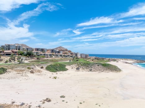 Aerial view of tropical beach with resorts in Cabo San Jose, Baja California Sur, Mexico