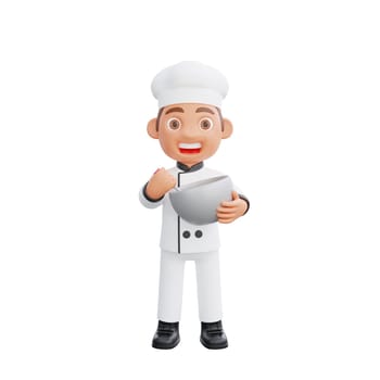 3d illustration of a chef cartoon character design. The chef is performing various activities in the kitchen