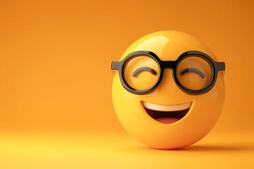 A smiling face with glasses on a yellow background. Concept of humor and lightheartedness. Generative AI