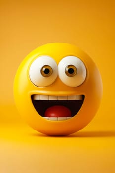 A yellow smiley face with red eyes and a red tongue. The eyes are wide open and the mouth is wide open, giving the impression of a happy and excited expression. Generative AI