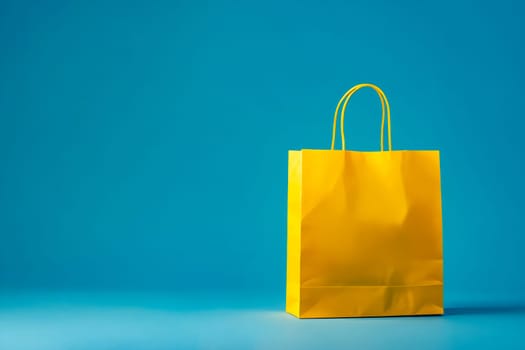 A yellow shopping bag is on a blue background. Generative AI