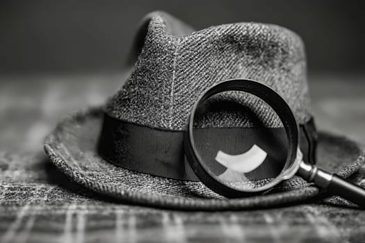 A hat with a magnifying glass on top of it. Generative AI