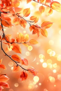 A branch with orange leaves is the main focus of the image. The leaves are arranged in a way that creates a sense of movement and depth. The orange color of the leaves contrasts with the background. Generative AI