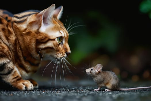 A cat and a mouse are standing next to each other. Generative AI