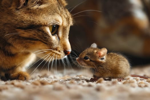 A cat and a mouse are standing next to each other. Generative AI