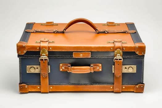 A brown and black suitcase with a gold buckle. Generative AI