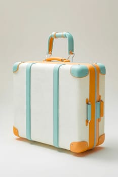 A suitcase with a blue handle and orange trim. Generative AI