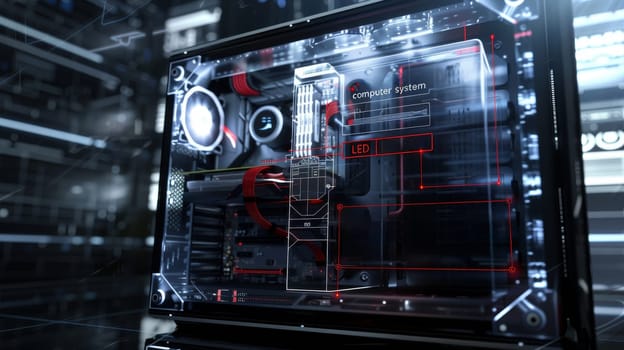 A dynamic view of a computer cooling system with vibrant blue and white LED lights