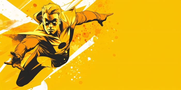 Banner: Grunge illustration of a superhero flying in the air with grunge background
