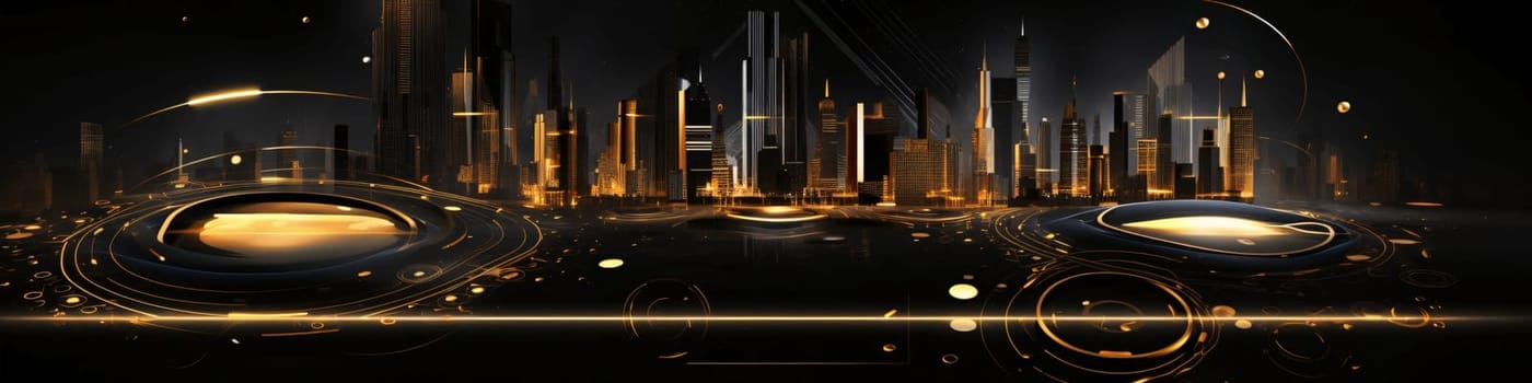 Banner: Digital illustration of city in abstract background. Futuristic city concept.