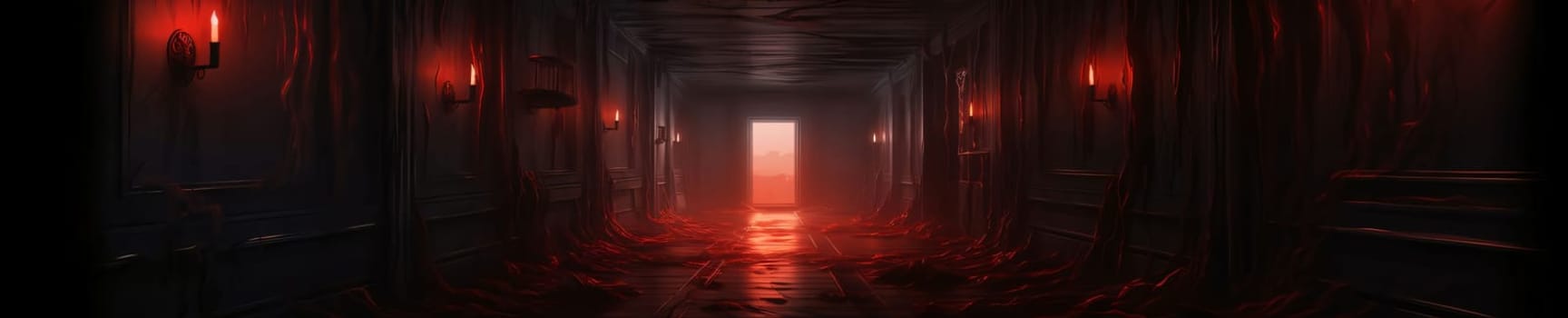 Banner: Dark corridor with glowing lights. 3d rendering, 3d illustration.