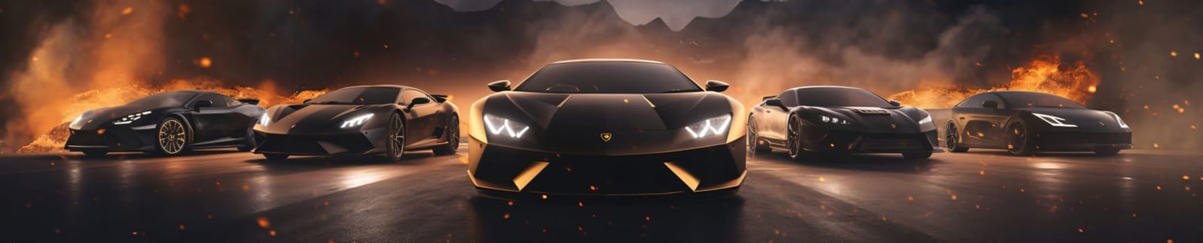 Banner: 3D render of a sports car on a dark background with fire