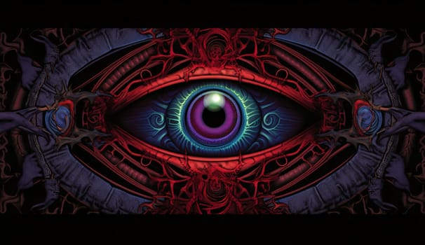 Banner: Eye in the dark, 3D illustration, computer generated images.