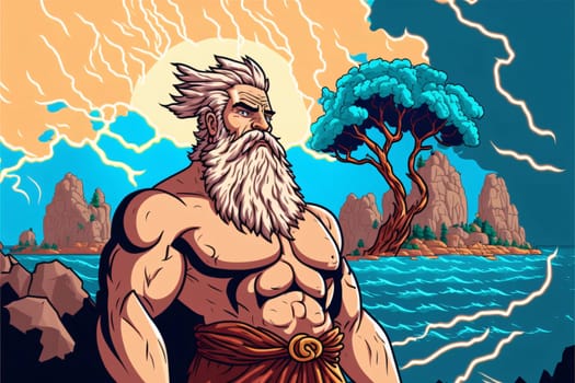 Banner: Ancient Greek god Poseidon. Vector illustration of the Greek god Poseidon.