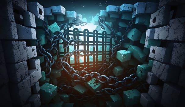 Banner: Digital background image with chain and padlock against dark background 3D rendering