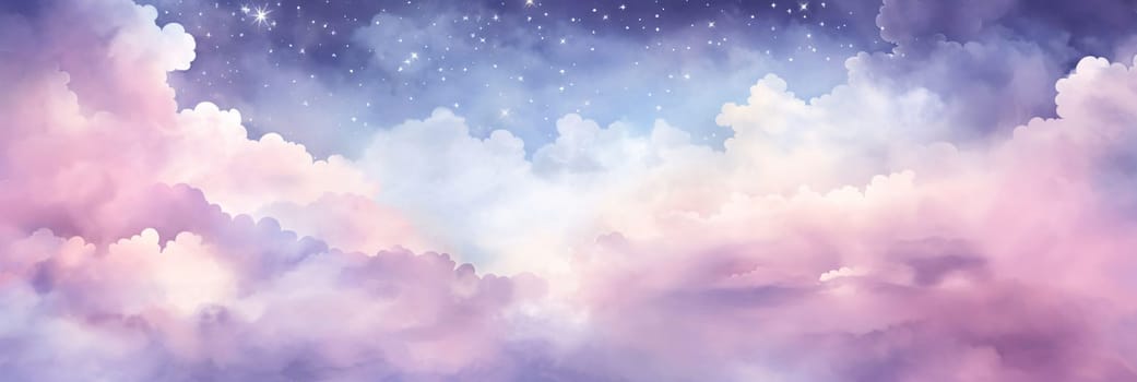 Banner: Sky clouds summer landscape background with stars and clouds. Vector illustration.