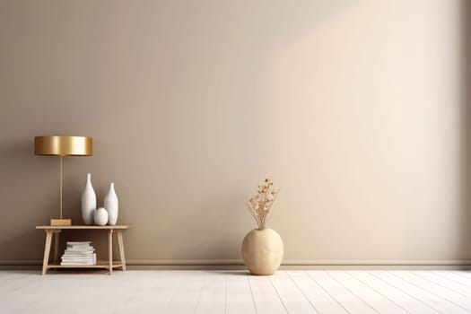 Banner: Interior of living room with beige wall, 3d render