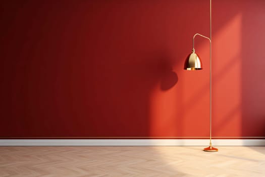 Banner: Interior design with red wall and floor lamp. 3d render