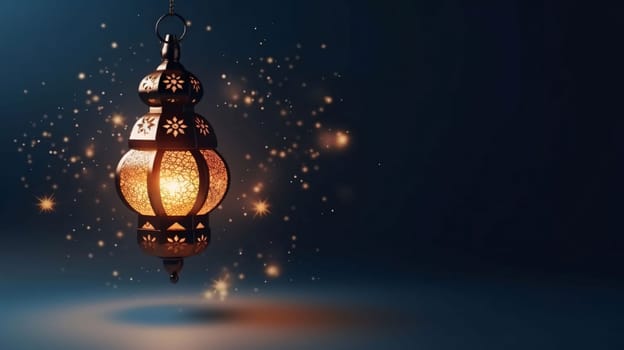 Banner: Ramadan Kareem background with arabic lanterns and lights